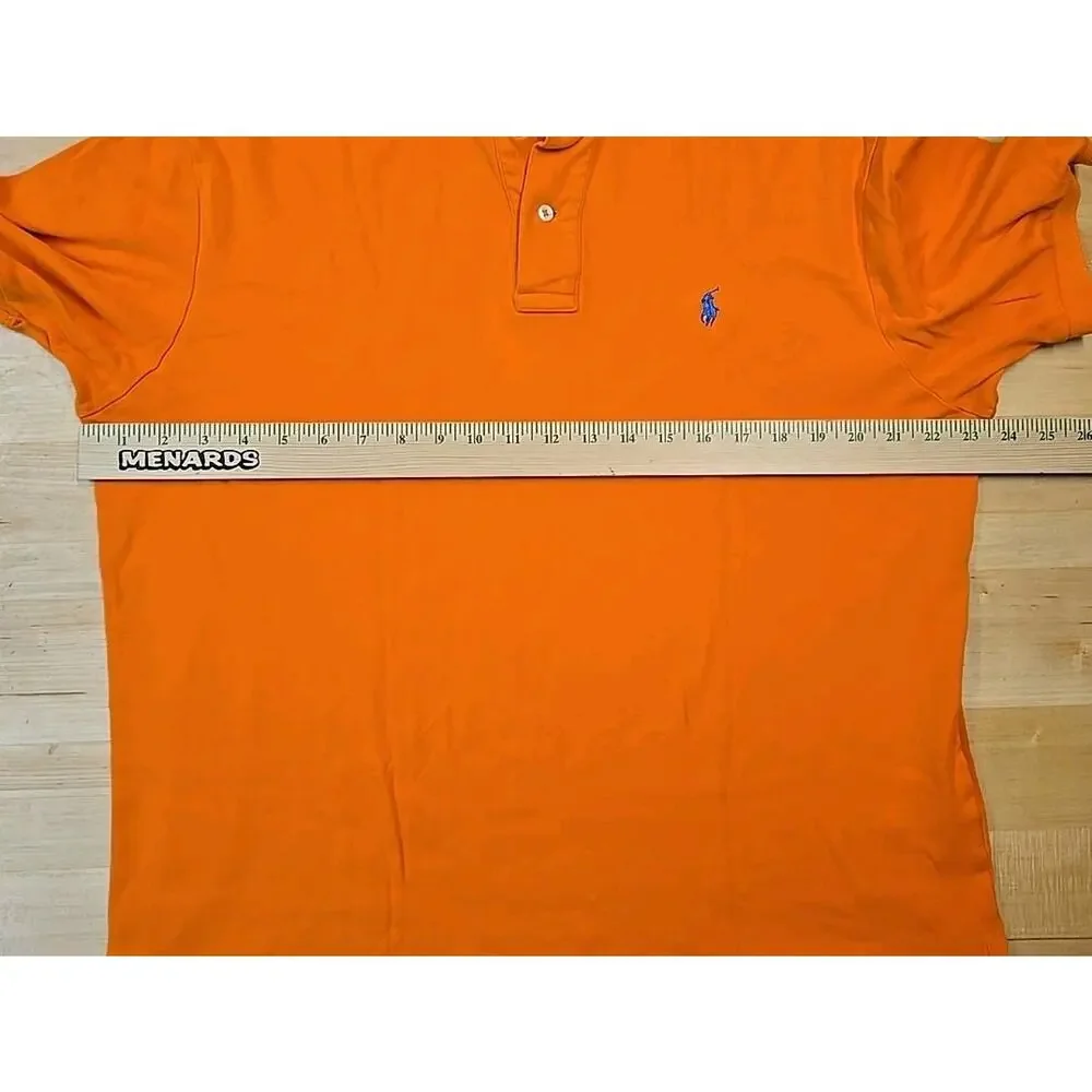 VTG Polo Ralph Lauren Polo Shirt Mens Size Large Orange Blue Pony0